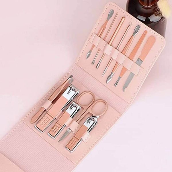 12 In 1 Nail Clippers Beauty Tool Portable Set In Pink Leather Bag 02 12 In 1 Nail Clippers Beauty Tool Portable Set In Pink Leather Bag