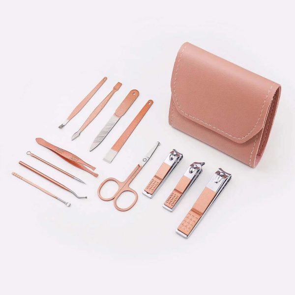 12 In 1 Nail Clippers Beauty Tool Portable Set In Pink Leather Bag 03 12 In 1 Nail Clippers Beauty Tool Portable Set In Pink Leather Bag