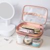 Transparent Waterproof Makeup Travel Bag Cosmetic Double Layer Pink