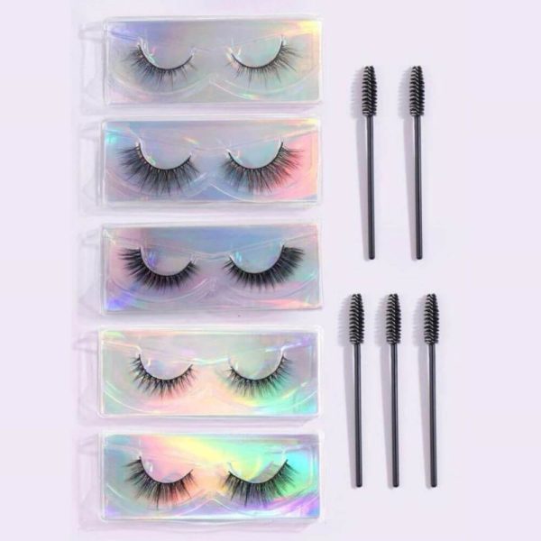 5 Pairs Volumized False Eyelashes & 5 Pcs Disposable Brush With Storage Bag