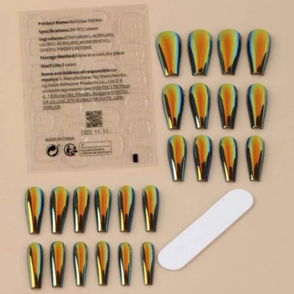 24 قطعة طقم مانيكير أظافر بالضغط على الأظافر - ذهبي