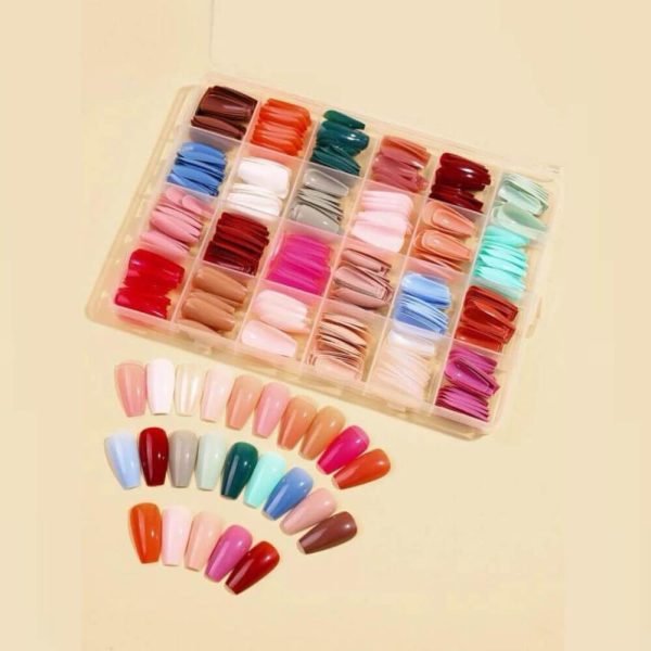 240 Pcs Sets Glossy Press-On Nails Short Oval False Nails Colorful Full Box