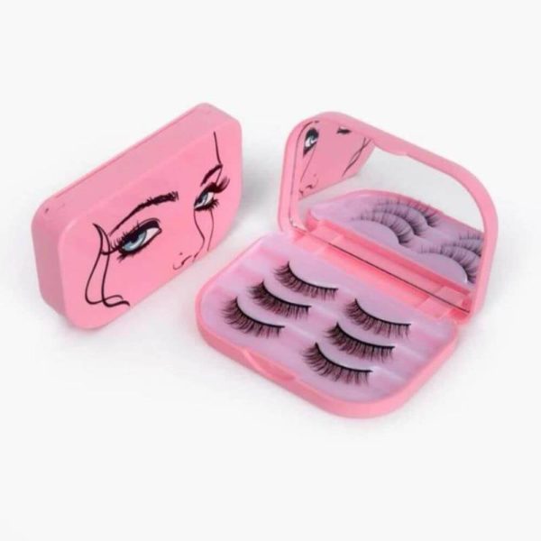 False Eyelash Case With Mirror - Pink 01 False Eyelash Case With Mirror - Pink