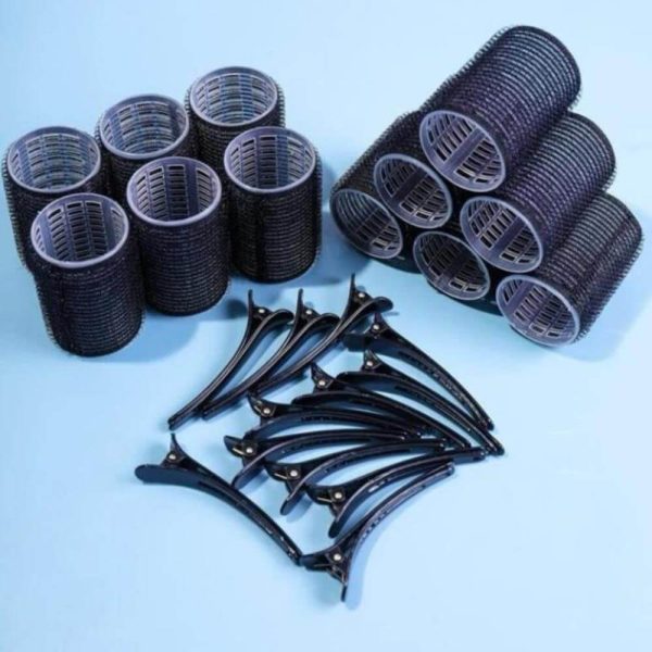 Large Hair Rollers Self Grip Salon Hairdressing Curlers 12 Pack - Black