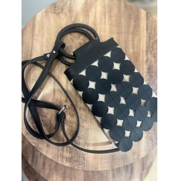 Women Hand Bag Color White With Black Circles