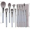 14 Gray Makeup Brushes Complete Set In A Large Leather Portable Makeup Case