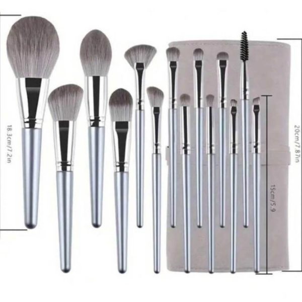 14 Gray Makeup Brushes Complete Set In A Large Leather Portable Makeup Case